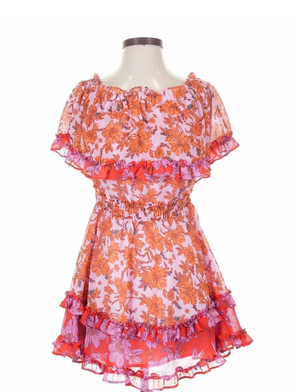 Jessica Simpson off the shoulder floral print ruffle mini dress